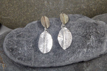 Load image into Gallery viewer, 9ct Gold and Silver Leaf drop earrings