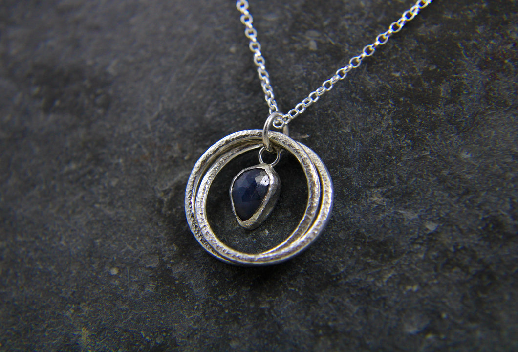 You, me and the Sea - Blue Sapphire Double Entwined Hoop Necklace