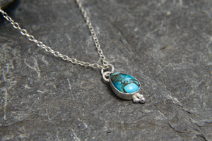 Teardrop Copper Veined Turquoise Sterling Silver Pendant