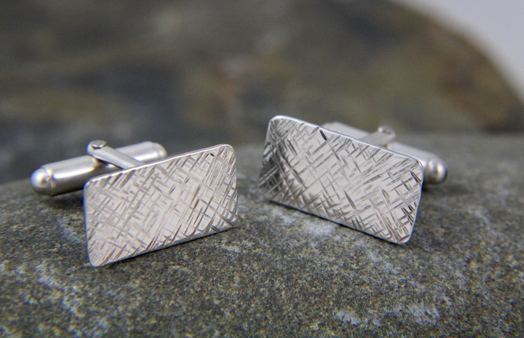 Hammered Rectangular Silver Cufflinks