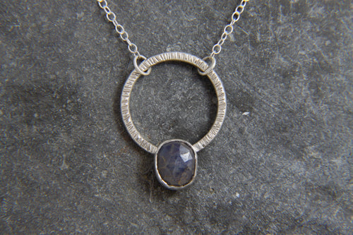 Blue Sapphire Hammered Circle Necklace
