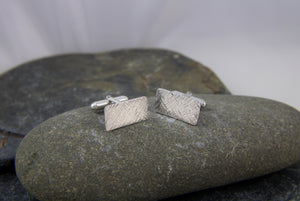 Hammered Rectangular Silver Cufflinks