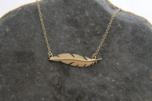 Gold Floating Feather Necklace