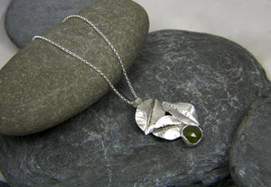 Green Sapphire Leaf Trio Long Pendant
