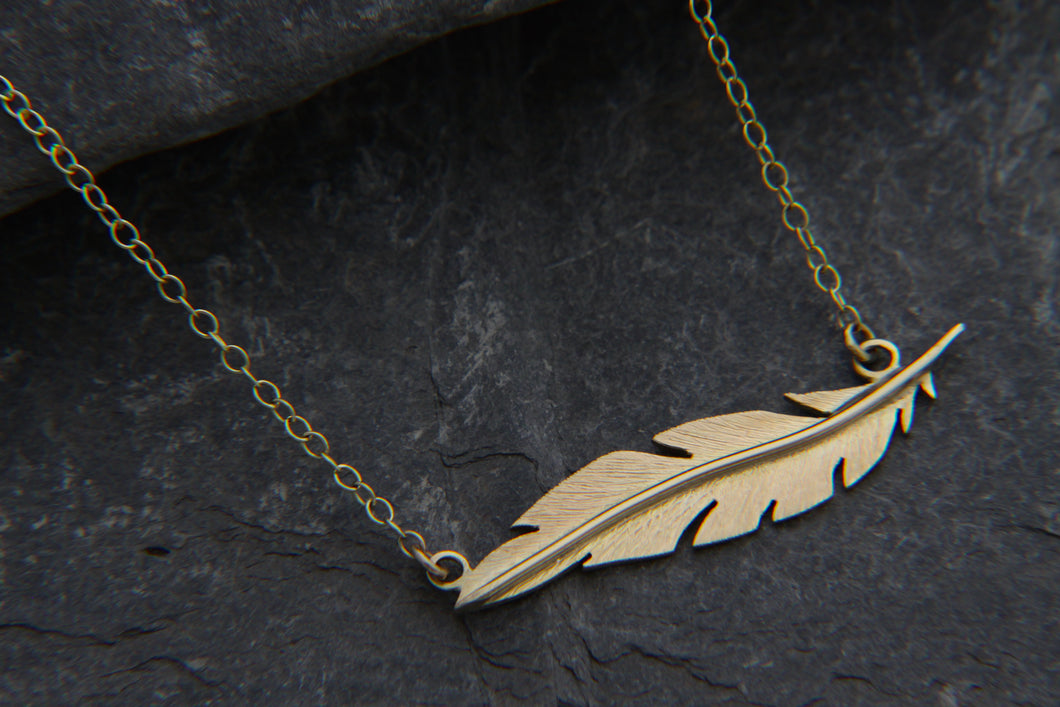 Gold Floating Feather Necklace