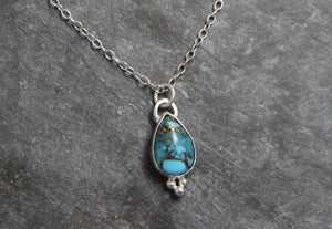 Teardrop Copper Veined Turquoise Sterling Silver Pendant