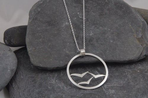 Soaring High Flock of Gulls Statement Long Pendant
