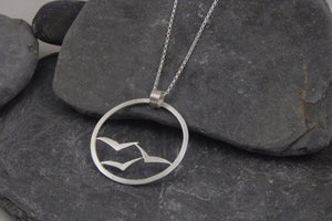 Soaring High Flock of Gulls Statement Long Pendant