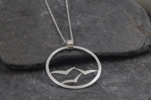 Soaring High Flock of Gulls Statement Long Pendant