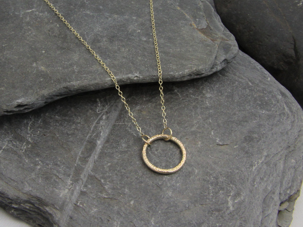 Gold Hammered Circle Necklace