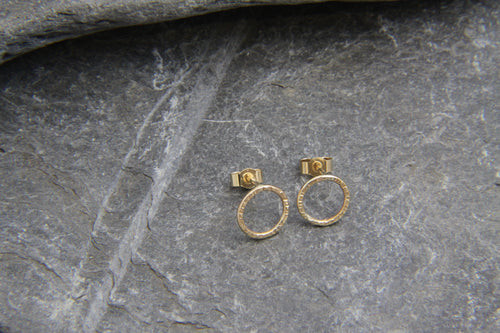 9ct Gold Hammered Circle Stud Earrings