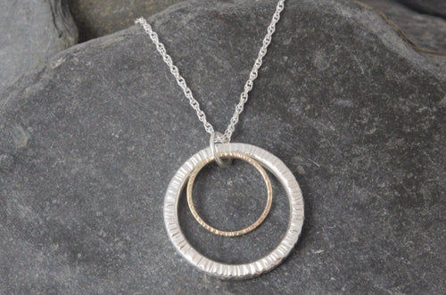 Double Circle Pendant 9ct Yellow Gold and Silver
