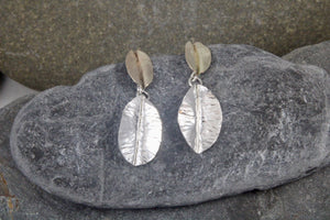 9ct Gold and Silver Leaf drop earrings