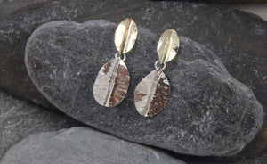 9ct Gold and Silver Leaf drop earrings