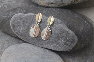 9ct Gold and Silver Leaf drop earrings