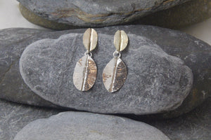 9ct Gold and Silver Leaf drop earrings