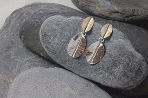9ct Gold and Silver Leaf drop earrings