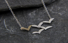 Load image into Gallery viewer, Soaring High Flock of Gulls 9ct Gold and Sterling Stilver Necklace