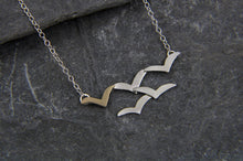 Load image into Gallery viewer, Soaring High Flock of Gulls 9ct Gold and Sterling Stilver Necklace