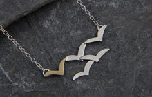 Load image into Gallery viewer, Soaring High Flock of Gulls 9ct Gold and Sterling Stilver Necklace