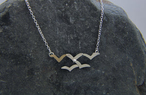 Soaring High Flock of Gulls 9ct Gold and Sterling Stilver Necklace