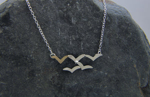 Soaring High Flock of Gulls 9ct Gold and Sterling Stilver Necklace