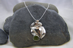 Green Sapphire Leaf Trio Long Pendant