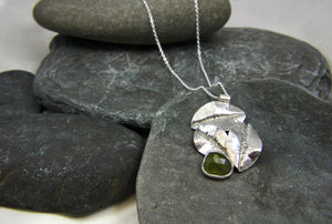 Green Sapphire Leaf Trio Long Pendant