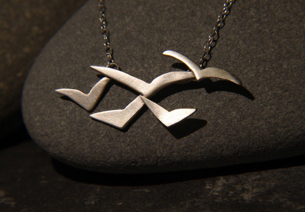 Soaring High Flock of Gulls Necklace - Lucy Symons Jewellery